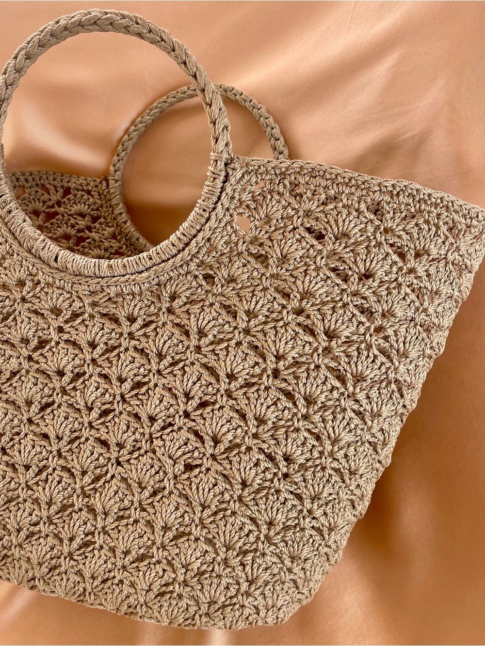 Woven Crochet Tote Bag in Natural Beige